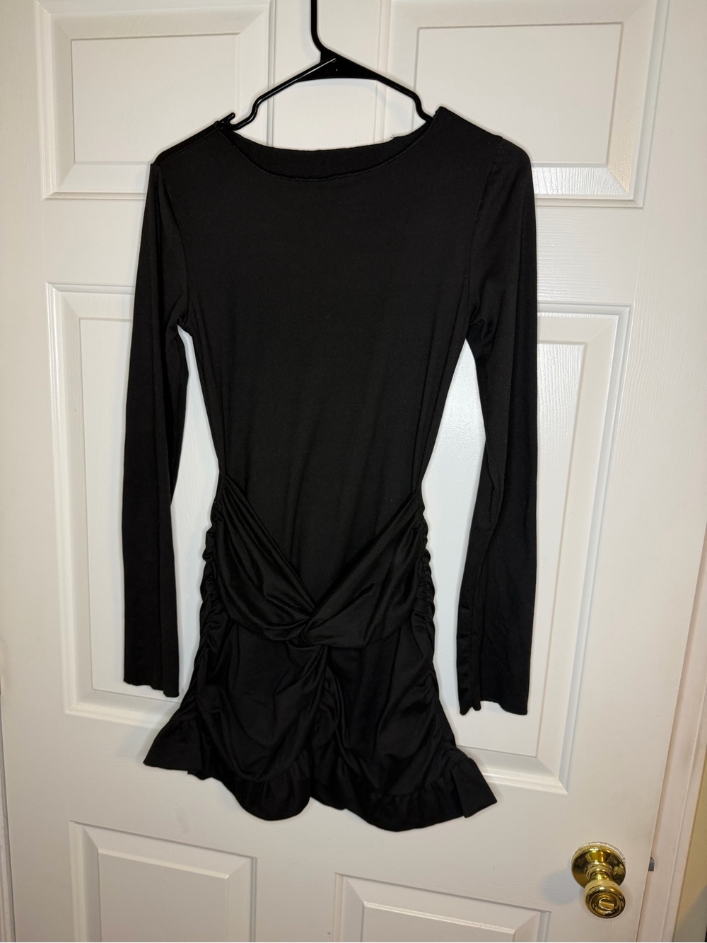 SHEIN Black Long Sleeve Twist-Ruched Mini Dress Medium little black dress